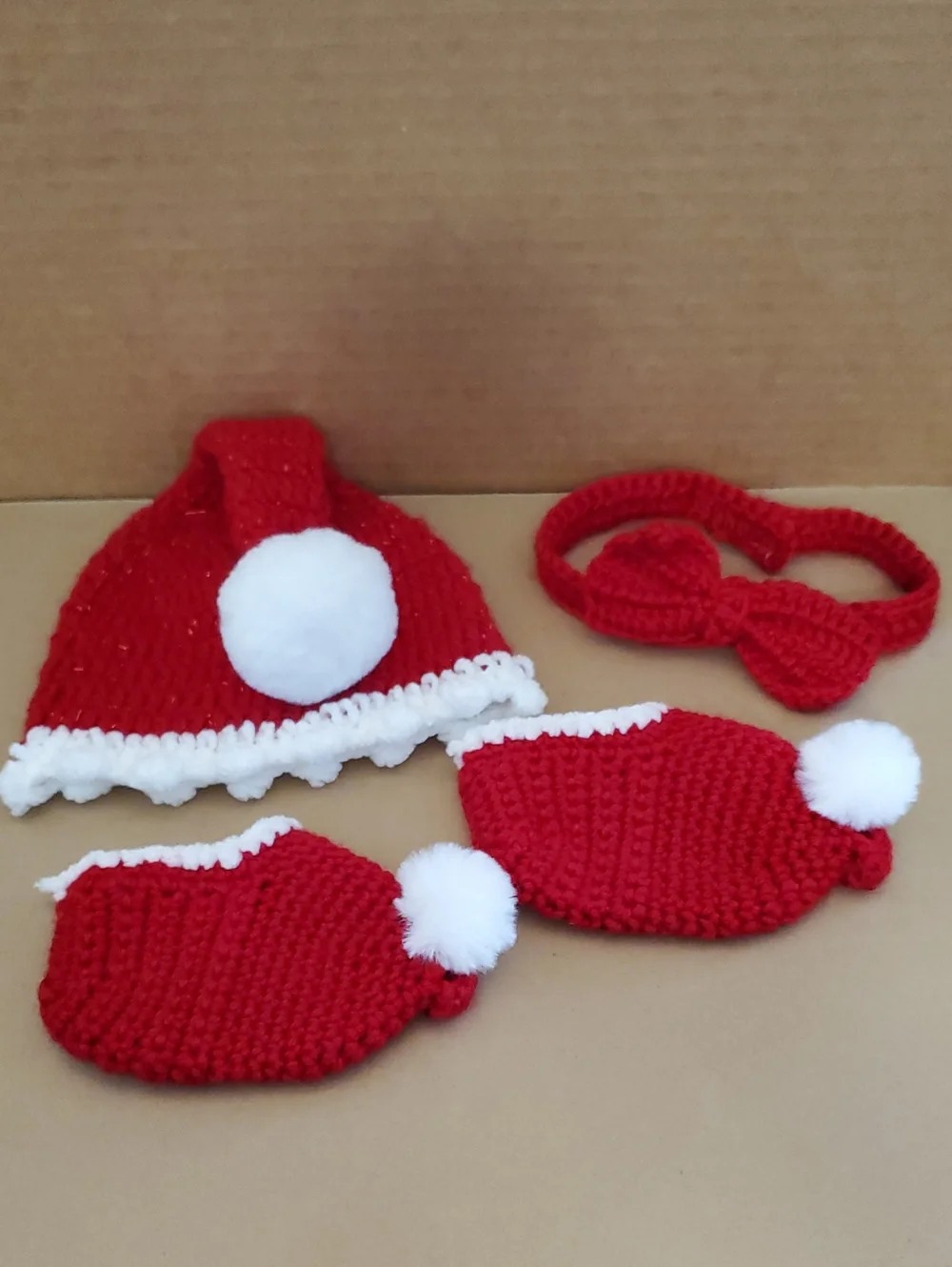 Knit Baby Hat, Bow and Booties Set